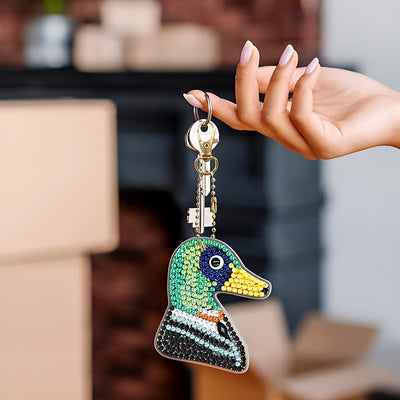 5Pcs Colorful Birds Acrylic Double Side Keychain Diamond Painting