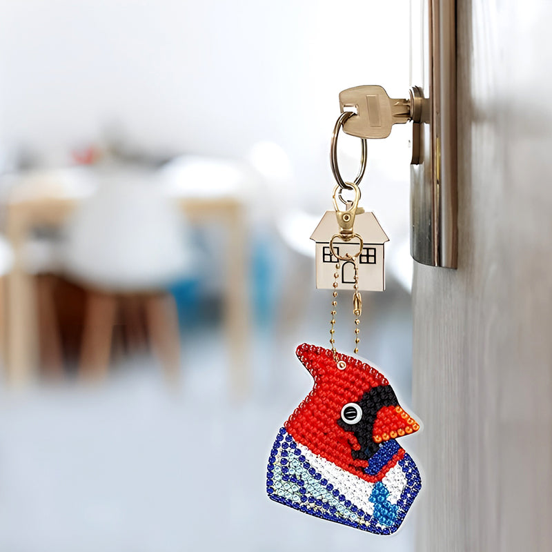 5Pcs Colorful Birds Acrylic Double Side Keychain Diamond Painting