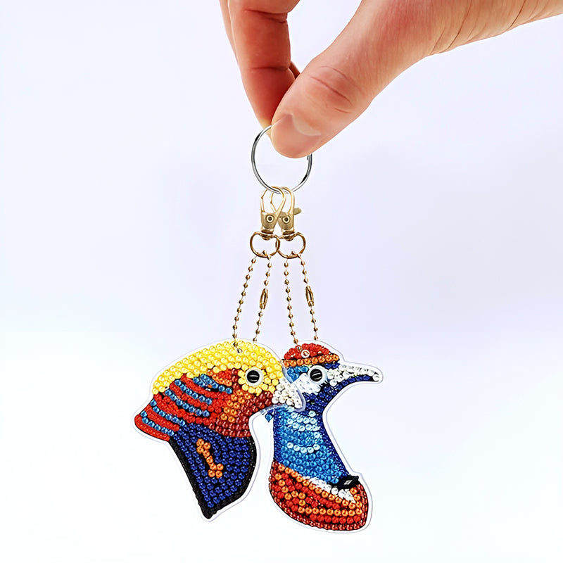 5Pcs Colorful Birds Acrylic Double Side Keychain Diamond Painting