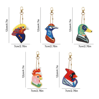 5Pcs Colorful Birds Acrylic Double Side Keychain Diamond Painting