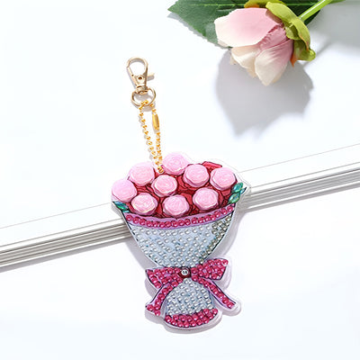 5Pcs Beautiful Bouquet Acrylic Double Side Keychain Diamond Painting