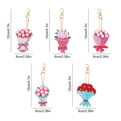 5Pcs Beautiful Bouquet Acrylic Double Side Keychain Diamond Painting