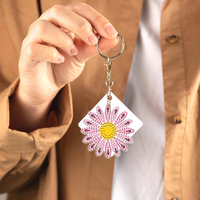 6Pcs Beautiful Little Daisy Acrylic Double Side Keychain Diamond Painting