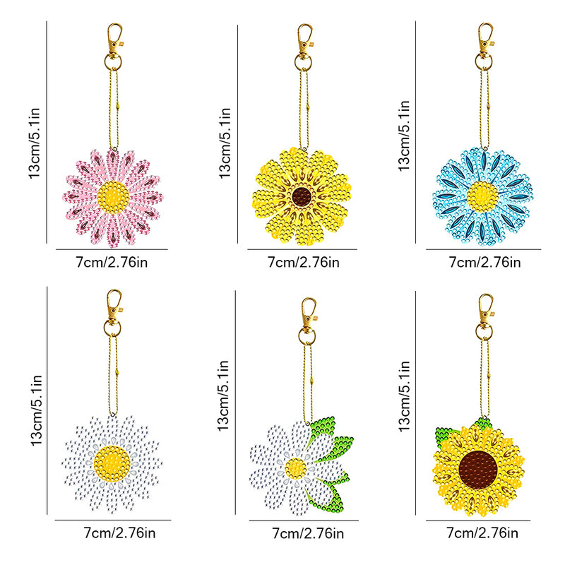 6Pcs Beautiful Little Daisy Acrylic Double Side Keychain Diamond Painting