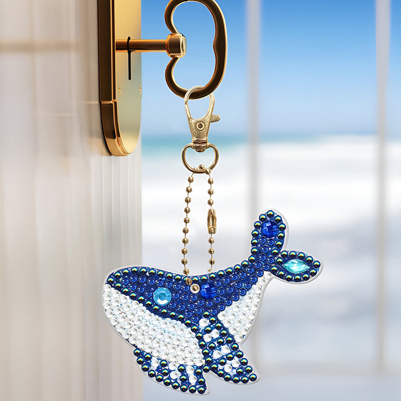 5Pcs Cute Blue Dolphins Acrylic Double Side Keychain Diamond Painting