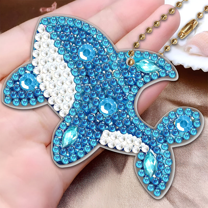 5Pcs Cute Blue Dolphins Acrylic Double Side Keychain Diamond Painting