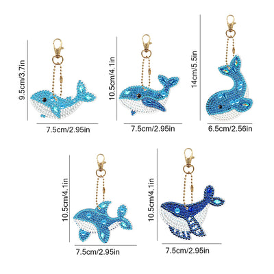 5Pcs Cute Blue Dolphins Acrylic Double Side Keychain Diamond Painting