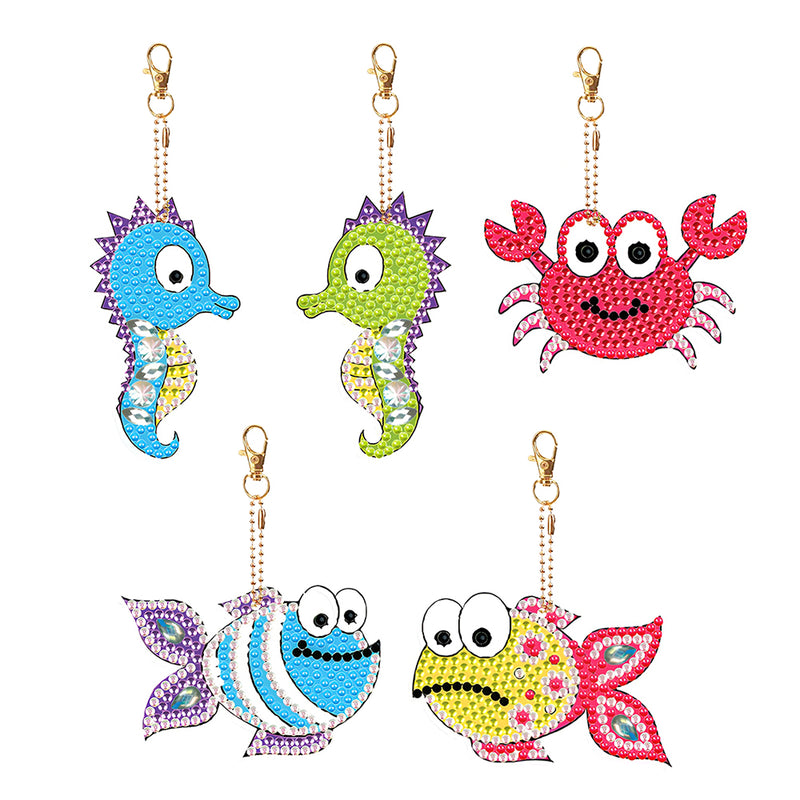 5Pcs Funny Sea Animals Acrylic Double Side Keychain Diamond Painting