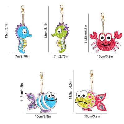 5Pcs Funny Sea Animals Acrylic Double Side Keychain Diamond Painting