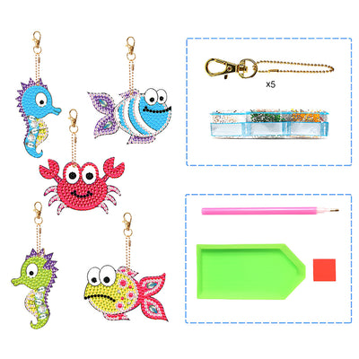 5Pcs Funny Sea Animals Acrylic Double Side Keychain Diamond Painting