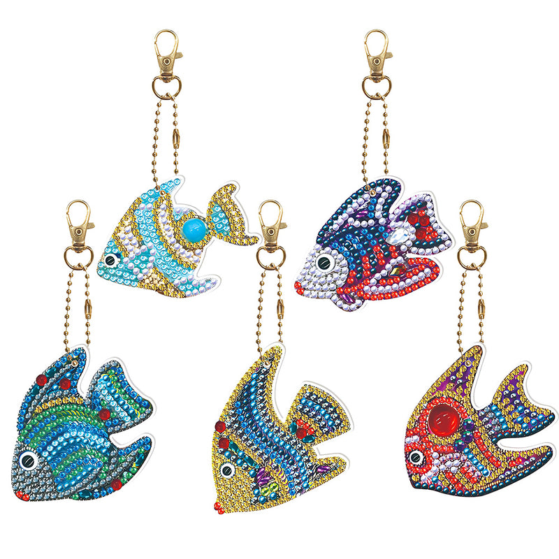 5Pcs Colorful Fish Acrylic Double Side Keychain Diamond Painting