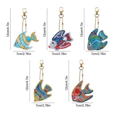 5Pcs Colorful Fish Acrylic Double Side Keychain Diamond Painting