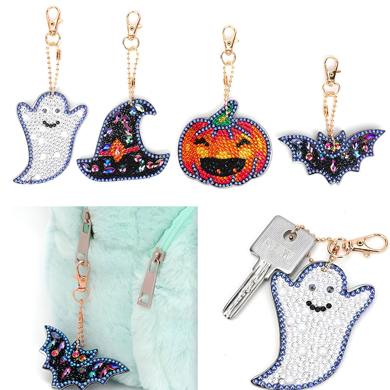 5Pcs Halloween Decorations Acrylic Double Side Keychain Diamond Painting