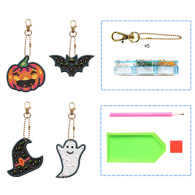 5Pcs Halloween Decorations Acrylic Double Side Keychain Diamond Painting