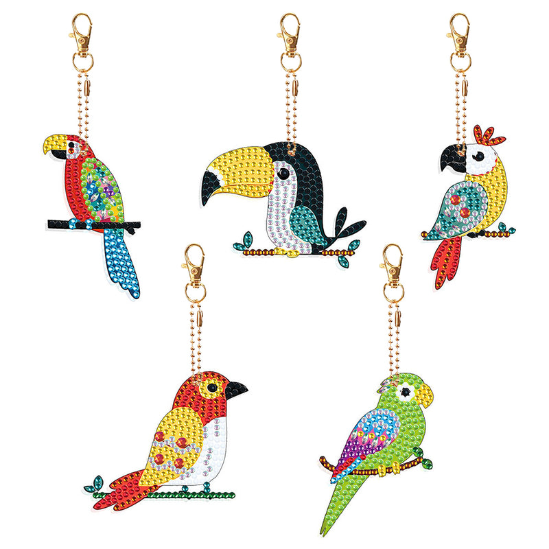 5Pcs Colorful Parrot Acrylic Double Side Keychain Diamond Painting