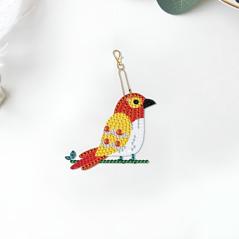 5Pcs Colorful Parrot Acrylic Double Side Keychain Diamond Painting