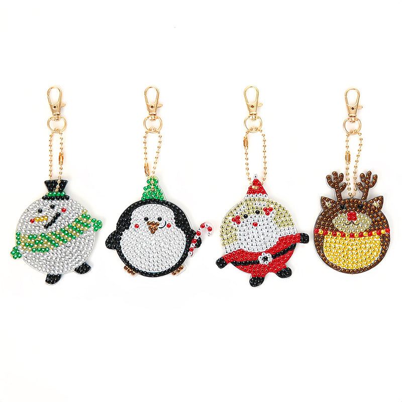 4Pcs Happy Christmas Animals Acrylic Double Side Keychain Diamond Painting