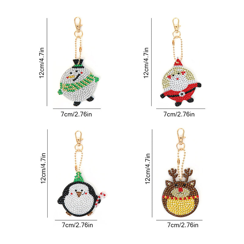 4Pcs Happy Christmas Animals Acrylic Double Side Keychain Diamond Painting