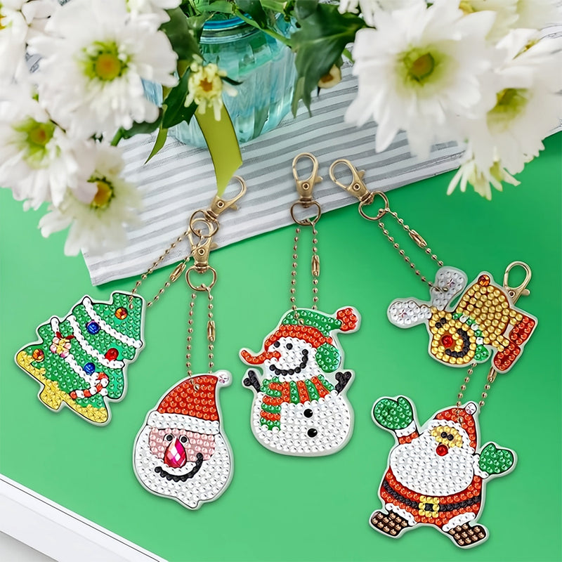 5Pcs Merry Christmas Acrylic Double Side Keychain Diamond Painting