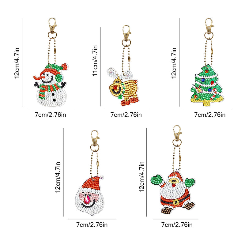 5Pcs Merry Christmas Acrylic Double Side Keychain Diamond Painting