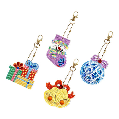 4Pcs Christmas Equipment Acrylic Double Side Keychain Diamond Painting