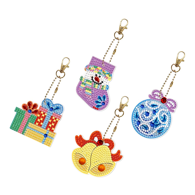 4Pcs Christmas Equipment Acrylic Double Side Keychain Diamond Painting