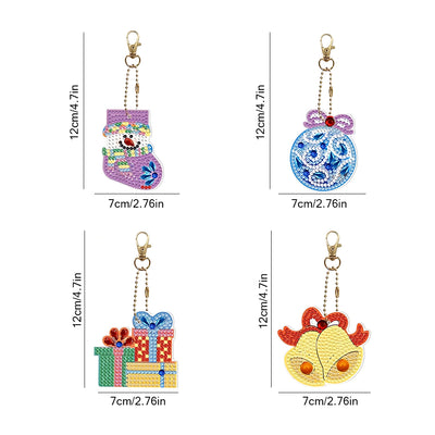 4Pcs Christmas Equipment Acrylic Double Side Keychain Diamond Painting