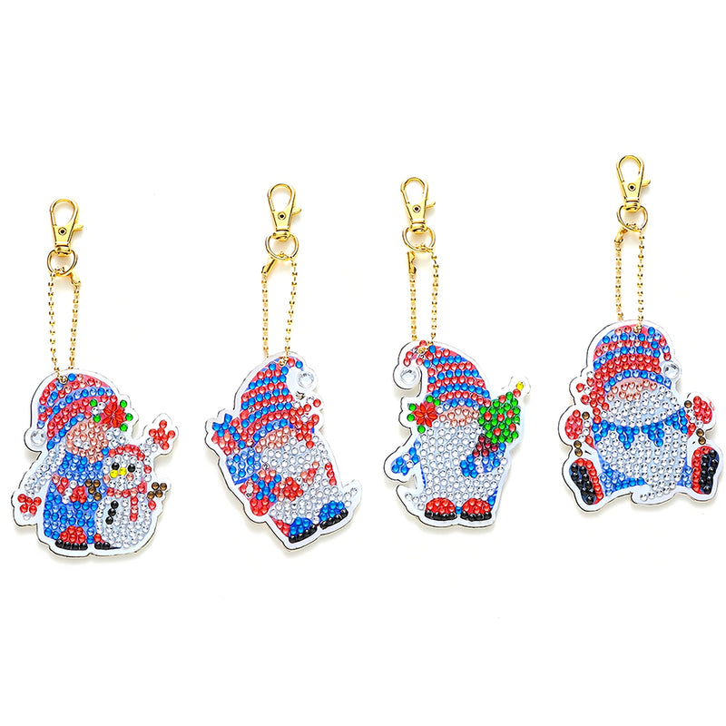 4Pcs Christmas Dwarf Acrylic Double Side Keychain Diamond Painting