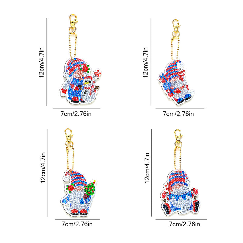 4Pcs Christmas Dwarf Acrylic Double Side Keychain Diamond Painting