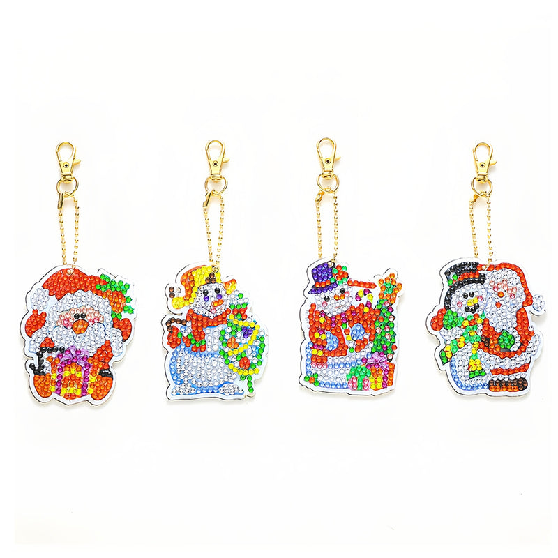 4Pcs Christmas Santa Claus Acrylic Double Side Keychain Diamond Painting