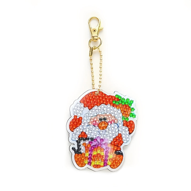 4Pcs Christmas Santa Claus Acrylic Double Side Keychain Diamond Painting