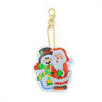 4Pcs Christmas Santa Claus Acrylic Double Side Keychain Diamond Painting