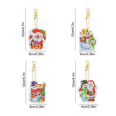 4Pcs Christmas Santa Claus Acrylic Double Side Keychain Diamond Painting