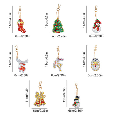 8Pcs Christmas Ornaments Acrylic Double Side Keychain Diamond Painting