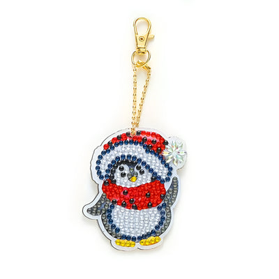 5Pcs Christmas Penguin and Snowman Acrylic Double Side Keychain Diamond Painting