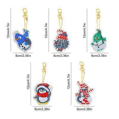 5Pcs Christmas Penguin and Snowman Acrylic Double Side Keychain Diamond Painting