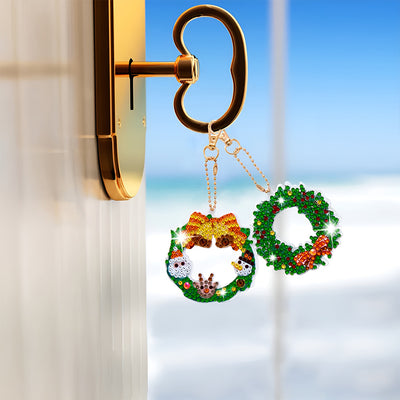 5Pcs Christmas Wreath Acrylic Double Side Keychain Diamond Painting