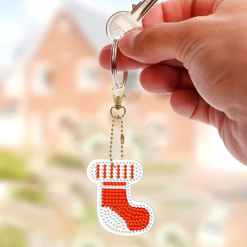 5Pcs Christmas Gifts Acrylic Double Side Keychain Diamond Painting