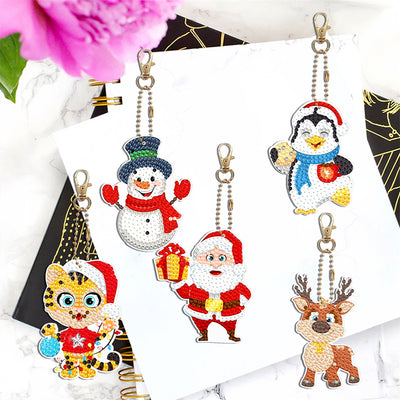 5Pcs Christmas Animals Acrylic Double Side Keychain Diamond Painting