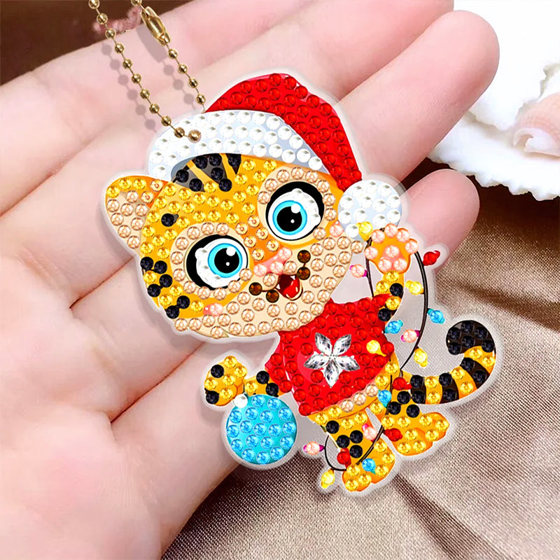 5Pcs Christmas Animals Acrylic Double Side Keychain Diamond Painting