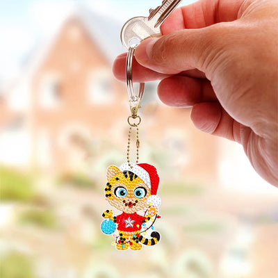 5Pcs Christmas Animals Acrylic Double Side Keychain Diamond Painting