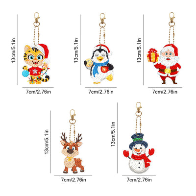 5Pcs Christmas Animals Acrylic Double Side Keychain Diamond Painting