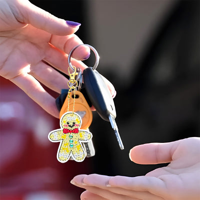 5Pcs Christmas Gifts Acrylic Double Side Keychain Diamond Painting