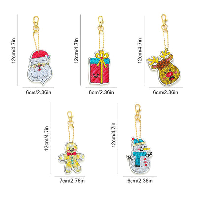 5Pcs Christmas Gifts Acrylic Double Side Keychain Diamond Painting