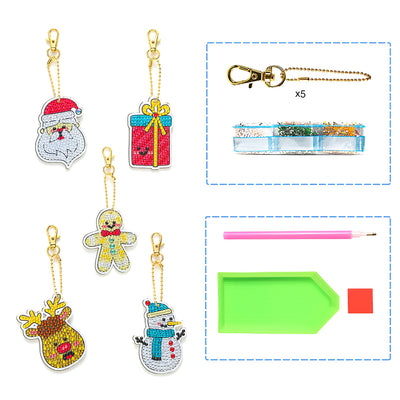 5Pcs Christmas Gifts Acrylic Double Side Keychain Diamond Painting