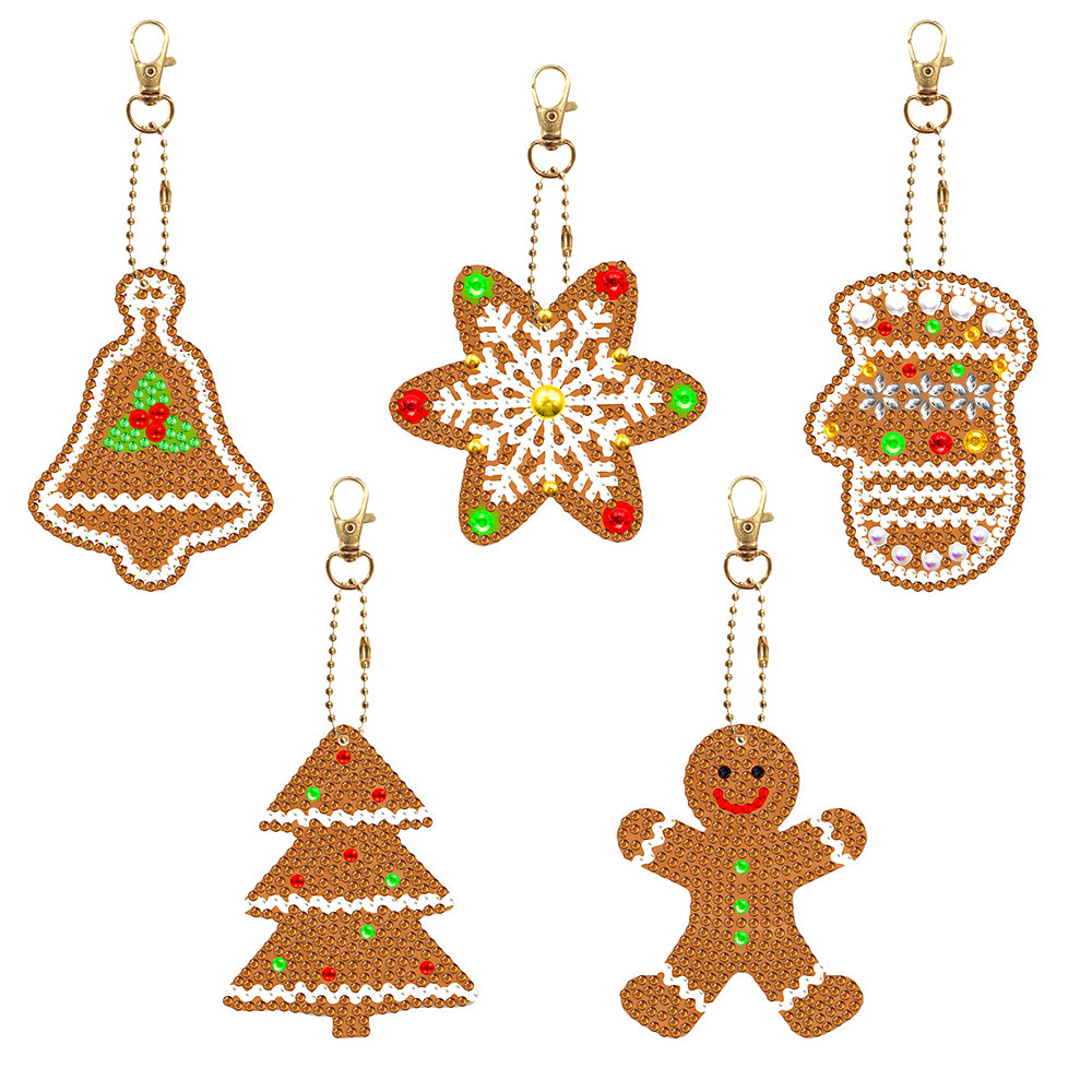 5Pcs Christmas Cookies Acrylic Double Side Keychain Diamond Painting