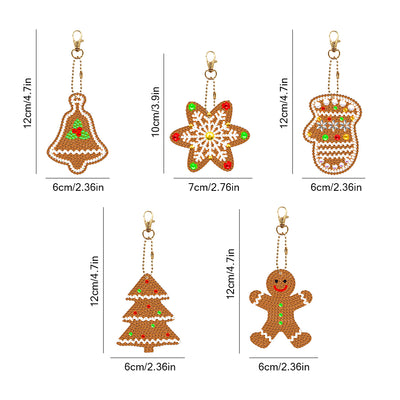 5Pcs Christmas Cookies Acrylic Double Side Keychain Diamond Painting