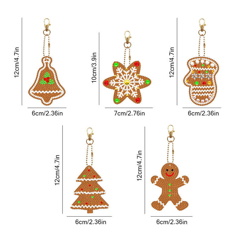 5Pcs Christmas Cookies Acrylic Double Side Keychain Diamond Painting