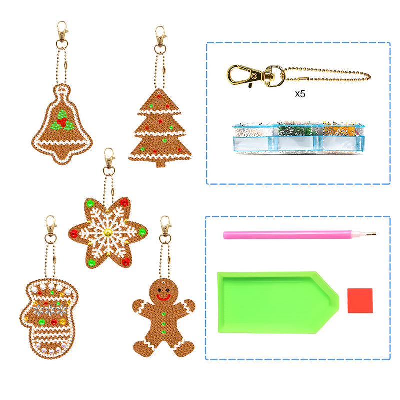 5Pcs Christmas Cookies Acrylic Double Side Keychain Diamond Painting