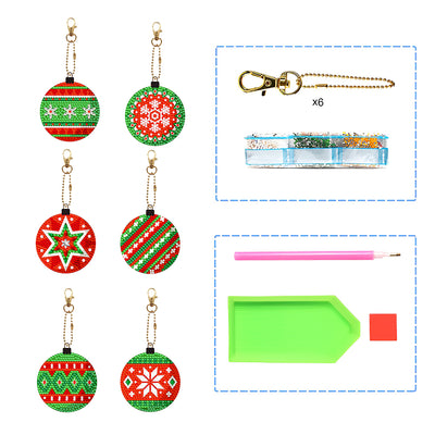 6Pcs Christmas Balls Acrylic Double Side Keychain Diamond Painting